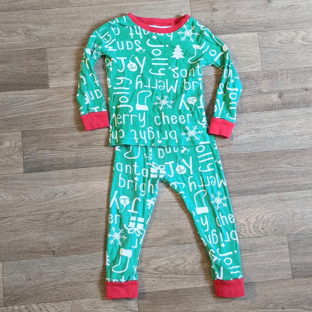 Christmas Pajamas Cotton Green Red Fitted Set 2T